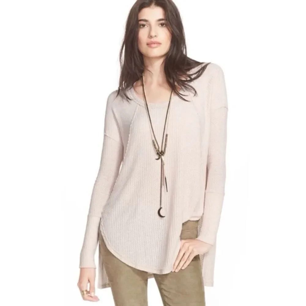 Free People Ventura Creamy Waffle Weave Thermal BOHO TUNIC SHIRT TOP sz M